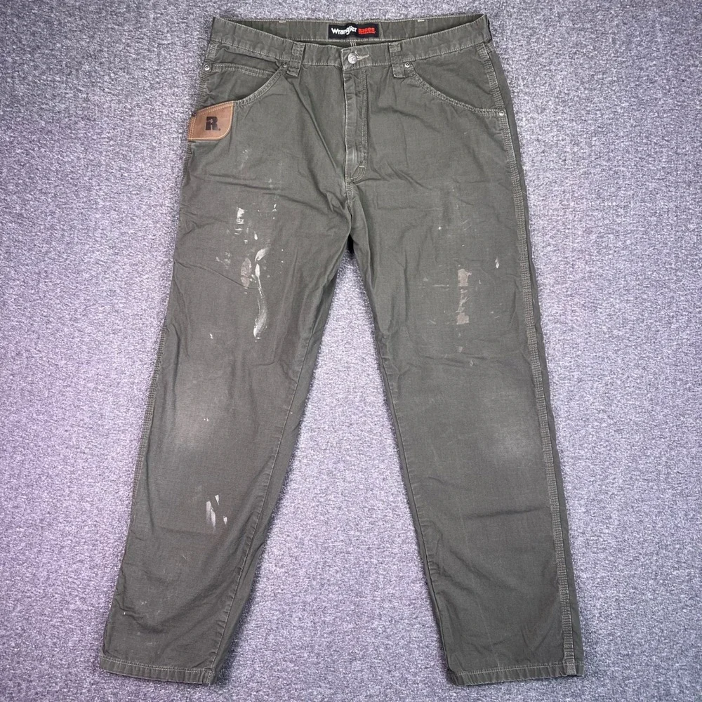 Wrangler Riggs Workwear Pants Mens 38x32 Green Ripstop Utility Painter Carpenter